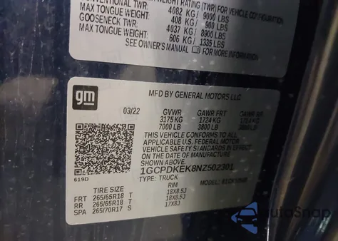 2022 Chevrolet Silverado 1500 4Wd Short Bed Lt With 2Fl z USA, uszkodzony, nr VIN 1GCPDKEK8NZ502301